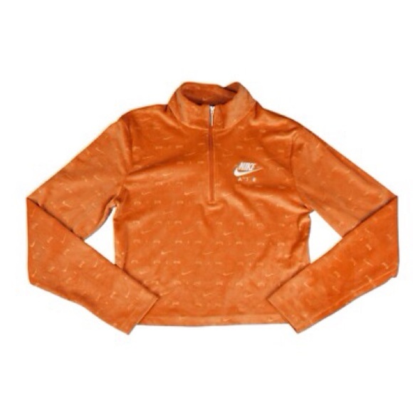 Nike Tops - Nike Air All Over Logo 1/4 Zip Velour Long Sleeve Top Size 2X Spice Orange
